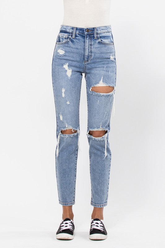 High Rise 90's Ankle Destructed Jeans