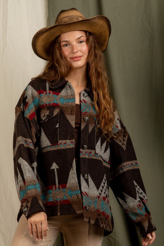 Brown Aztec Casual Jacket